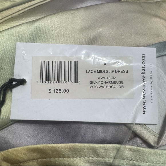 WeWoreWhat Green and Yellow Watercolor Lace Midi Slip Dress Flutter Sleeve Gown - Picture 10 of 10